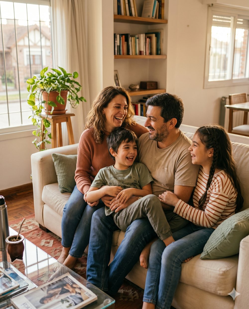 Familia argentina tranquila en su casa